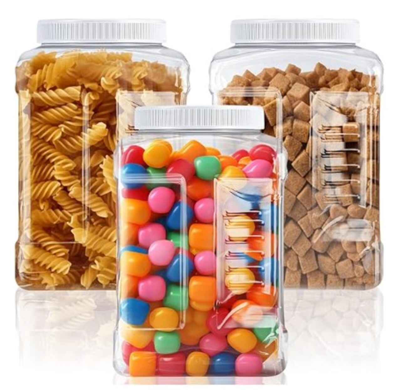 3 Pieces 1 Gallon Clear Plastic Jar with Ribbed Liner Screw on Cap Wide Mouth Square Screw Top Food Storage Containers PET Plastic Canisters with Lids Grip Jars Food Safe